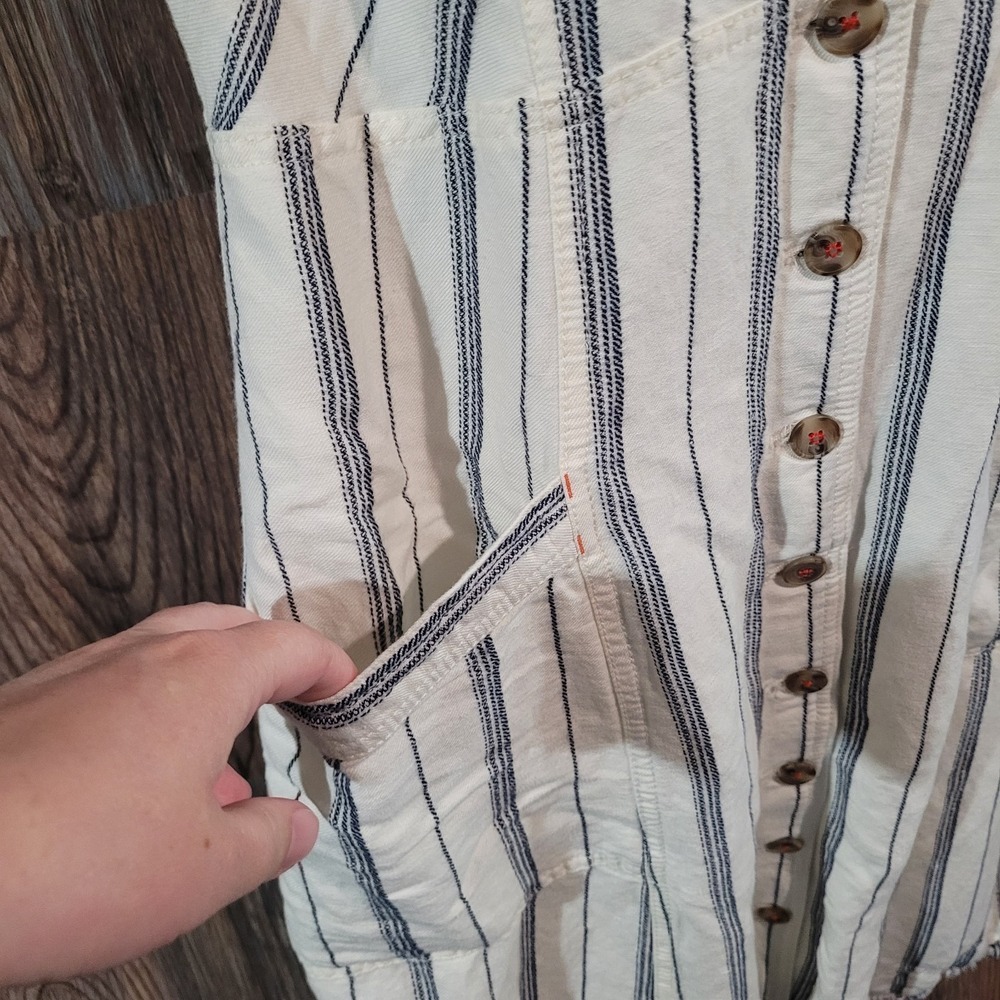Maeve by Anthropologie Leslie Textured Stripe Dress 16 Button Front Linen Blend - Picture 6 of 12